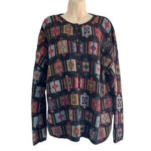 Vintage Hallet San Francisco Woman's Sz M Geometric Wool Blend Cardigan Sweater
